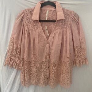 Anthropologie by Anthropologie light pink lace button NWT XS